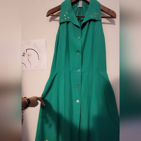 Vintage dress green with pockets - Picture 4 of 6